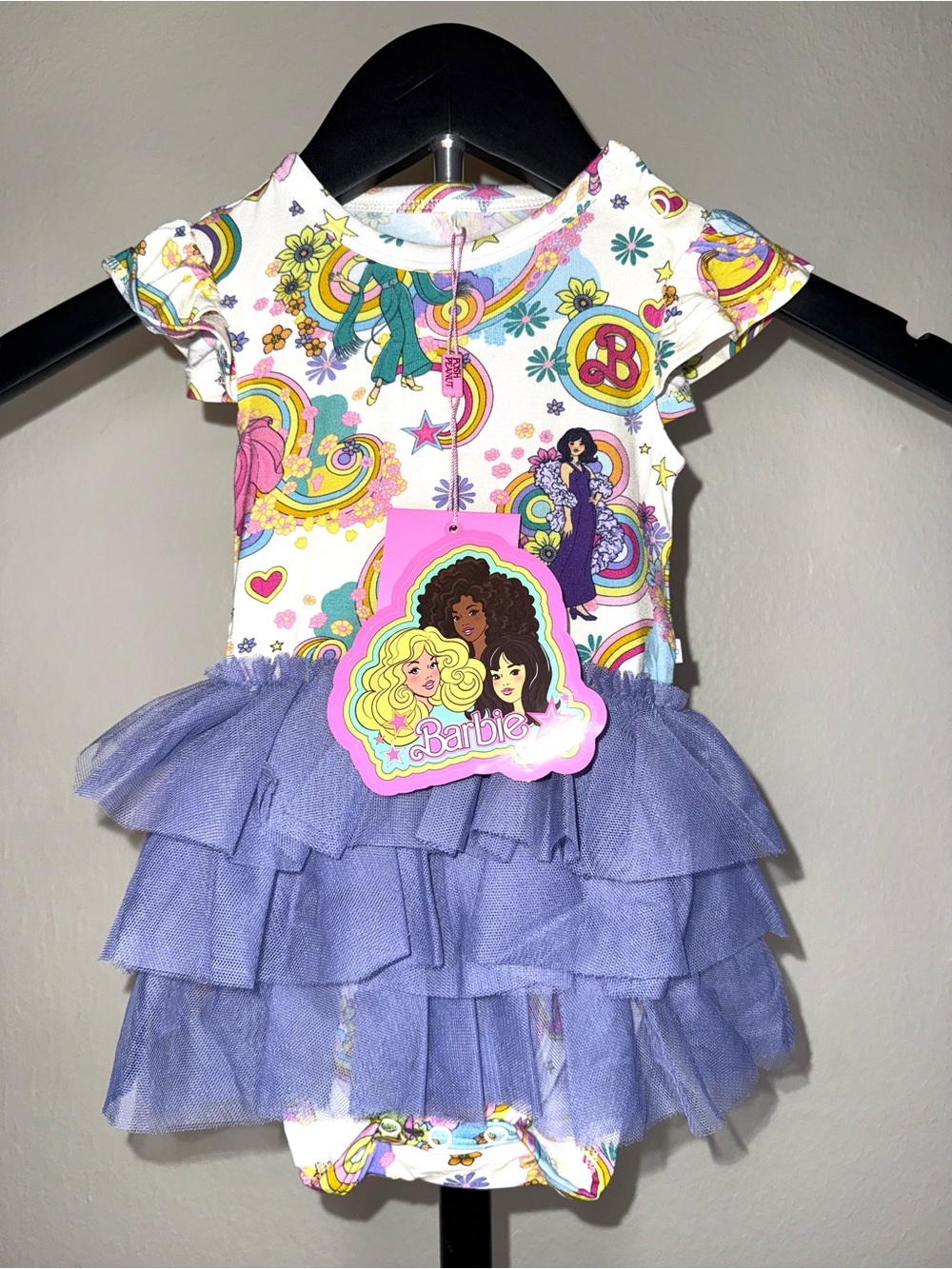 Posh Peanut Groovy Barbie Tulle Bodysuit Dress w/ Purple Tulle Skirt, sz 2T NWT